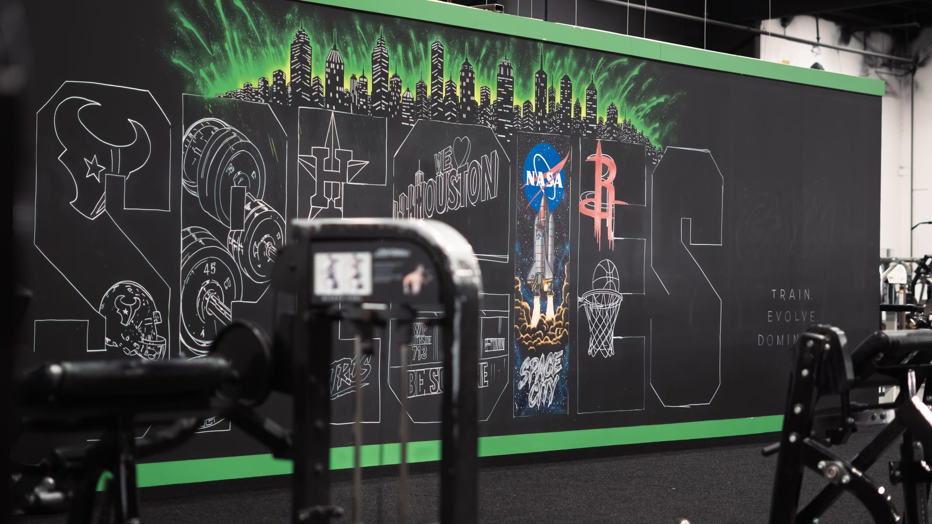 Houston sports mural inside Species Gym Katy
